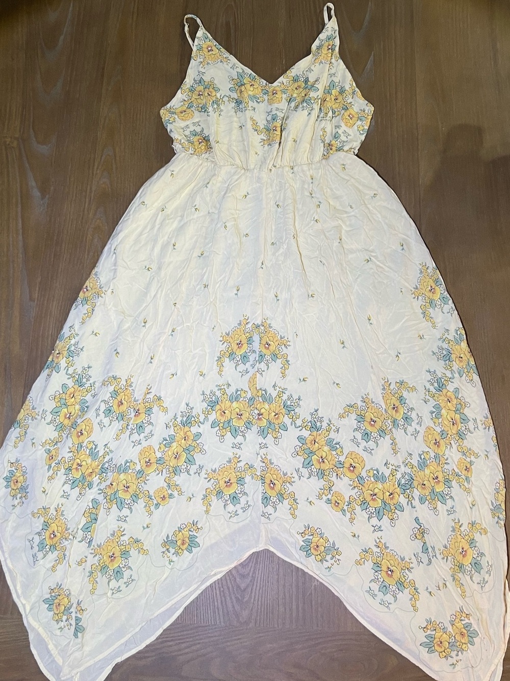 Urban Outfitters Yellow Floral Midi Dress Handkerchief Hem Sleeveless Boho S